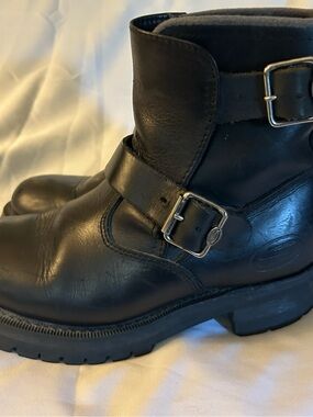 Skechers Black Leather Buckle motorcycle Combat Boots